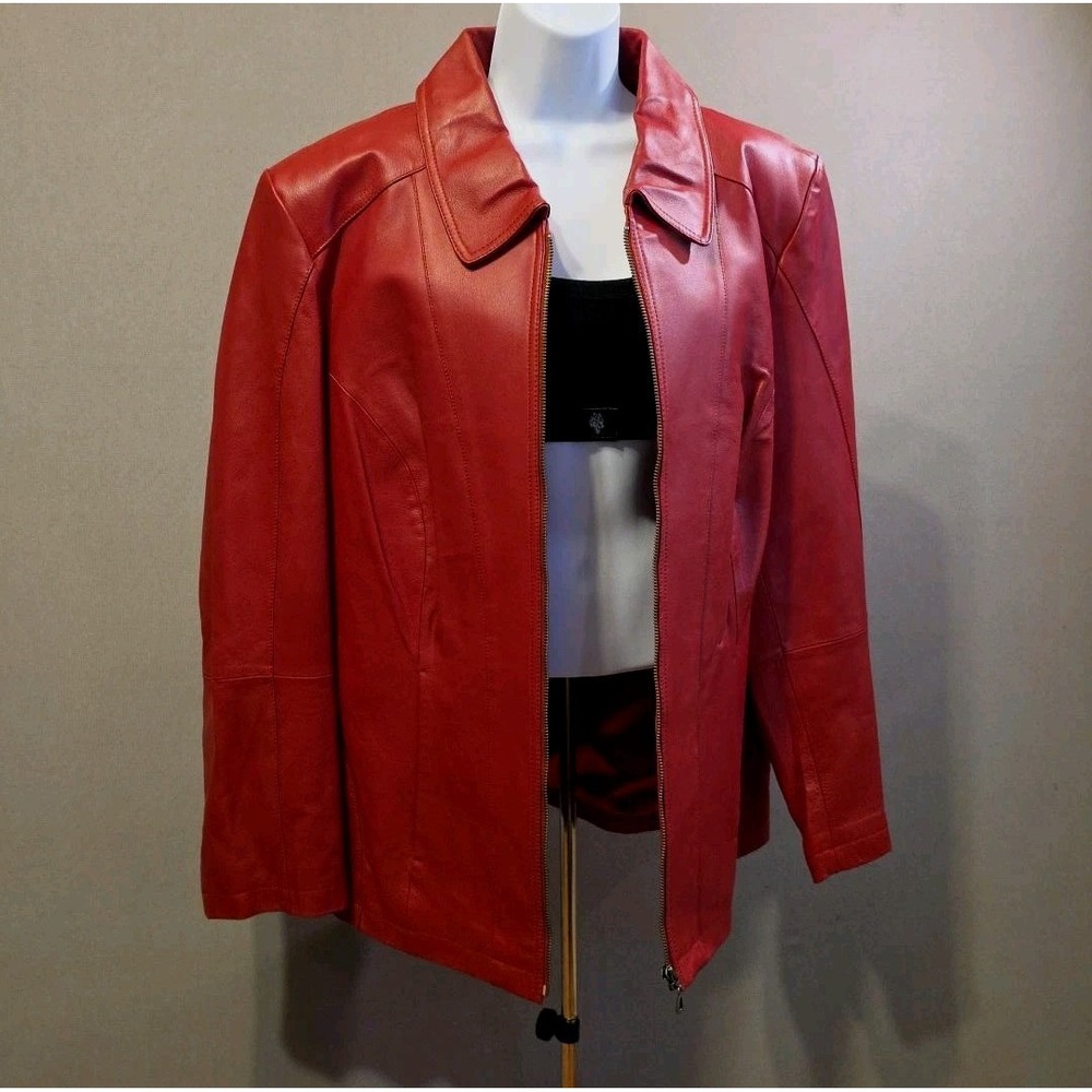 Lane Bryant Womens 18/20 2X Red Genuine Leather Jacket Plus Size Full Zip Y2K